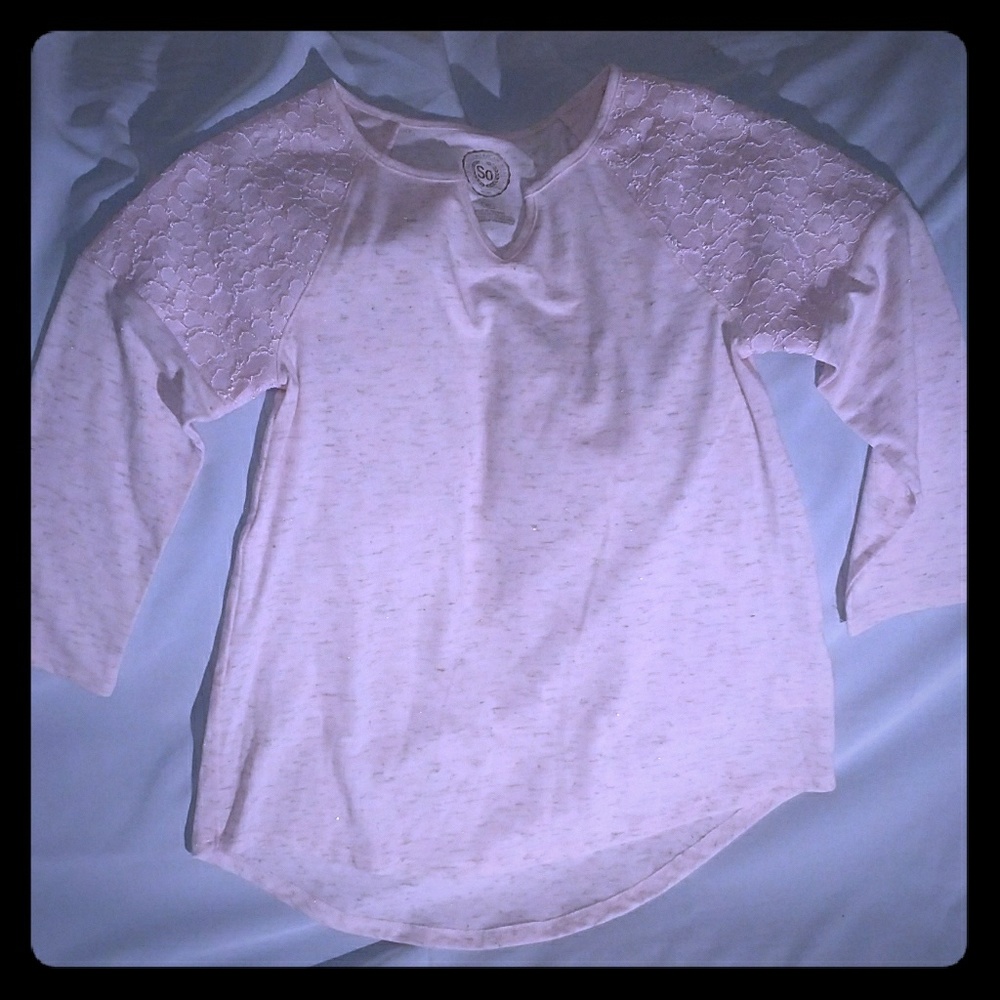 Girl's Light Pink Top with Flowered Shoulders.